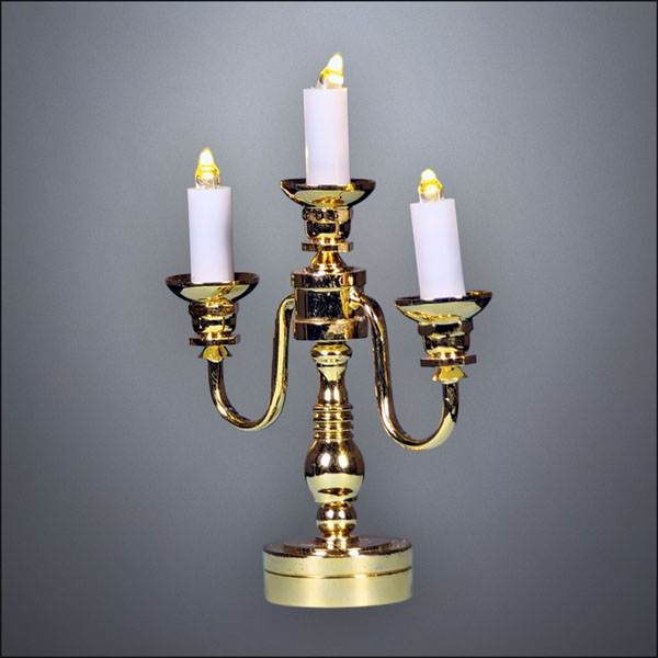 Traditional Brass Three-Arm Candelabra – Battery Operated LED