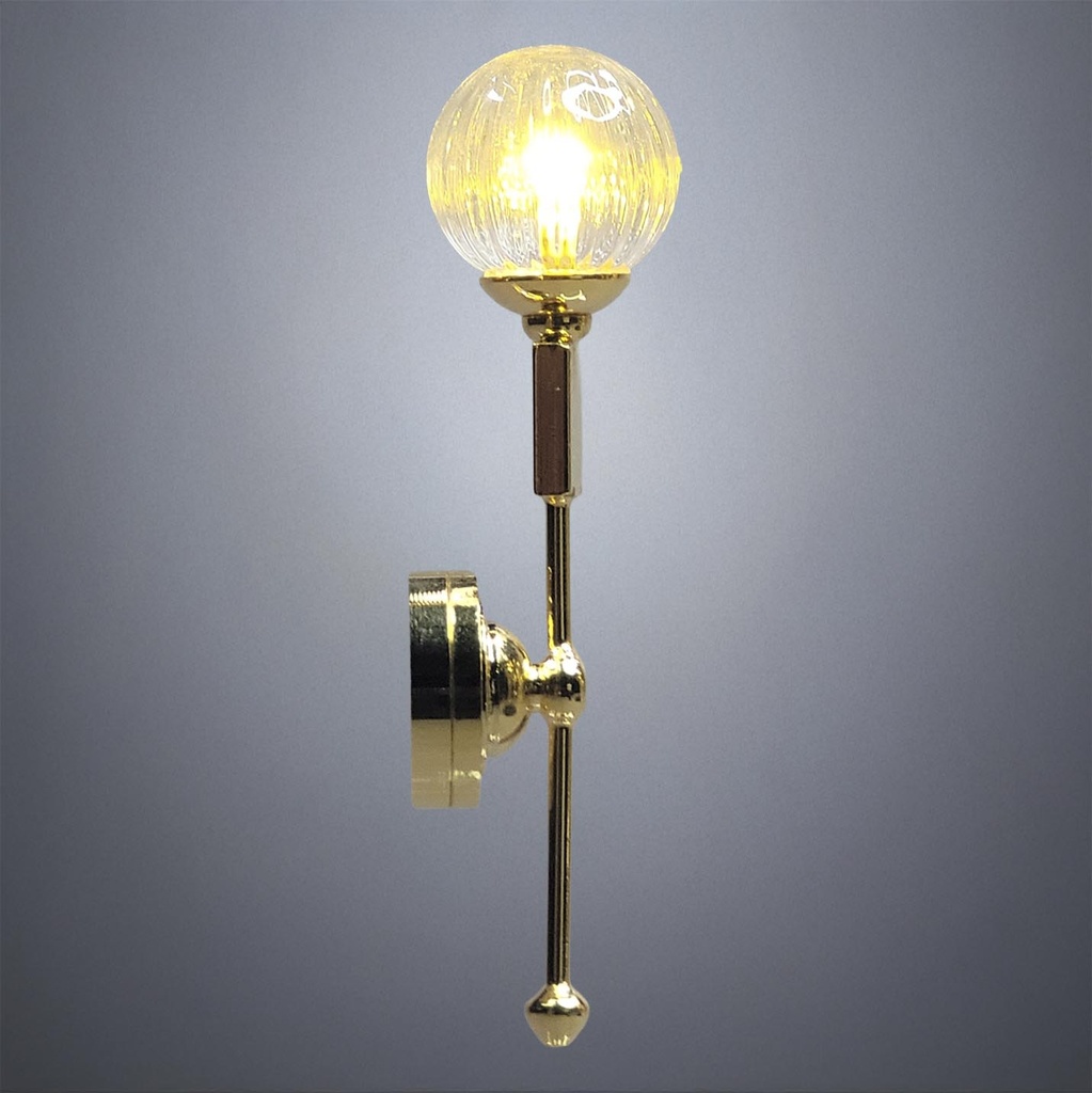 Wall Glass Globe on Brass Stick - Battery Operated LED