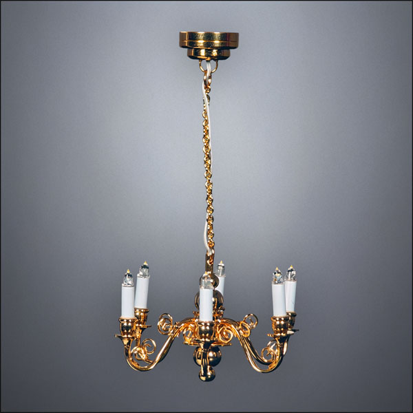 Traditional Brass Six-Arm Chandelier – Battery Operated LED