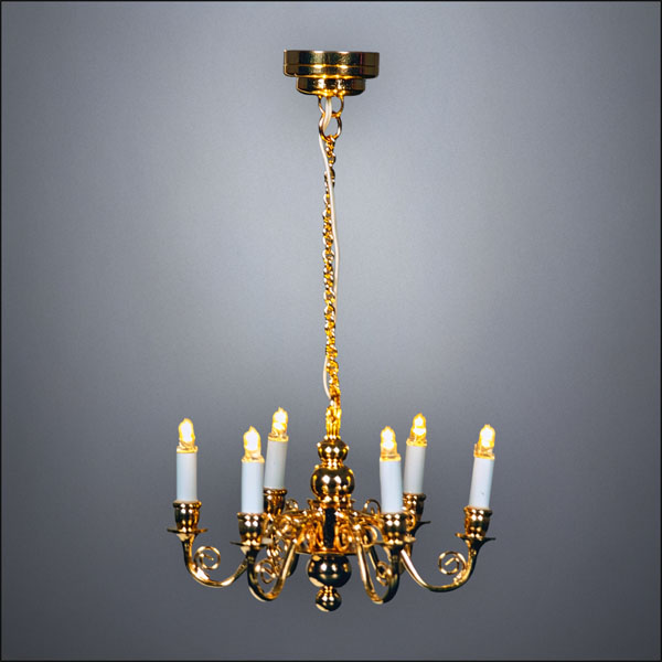 Traditional Brass Six-Arm Chandelier – Battery Operated LED