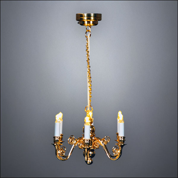 Traditional Brass Six-Arm Chandelier – Battery Operated LED
