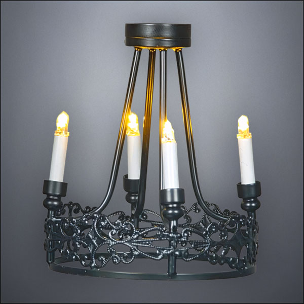 Ornate Black Four-Arm Chandelier – Battery Operated LED