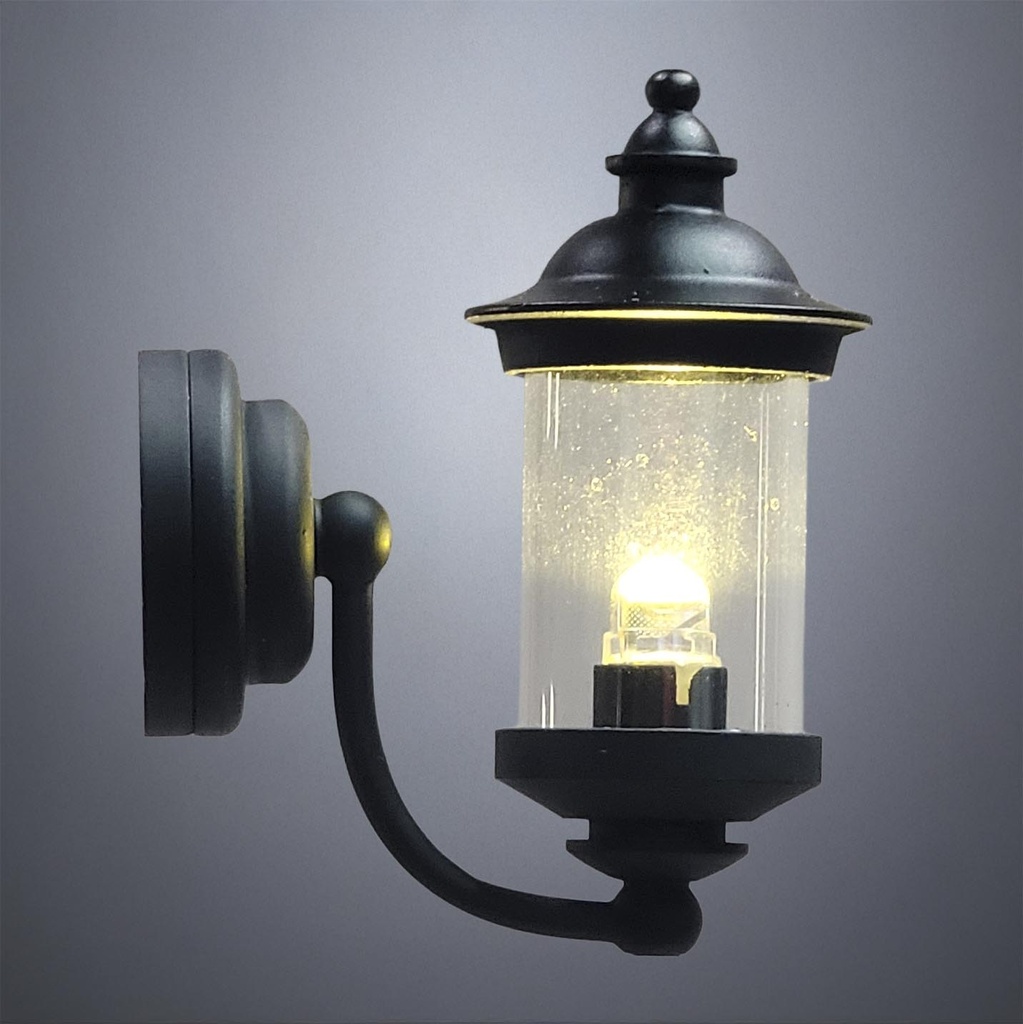 Black Round Lantern Wall Lamp with Smooth Glass - Battery Operated LED
