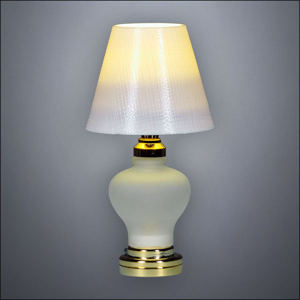 Frosted Glass Table Lamp with White Shade – Battery Operated LED