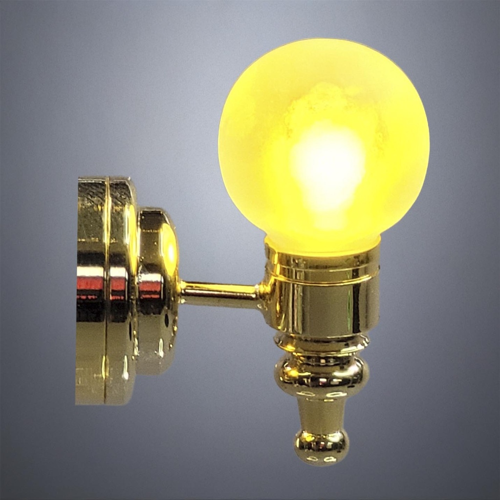 Brass Wall Light with Finial and Frosted Globe - Battery Operated LED