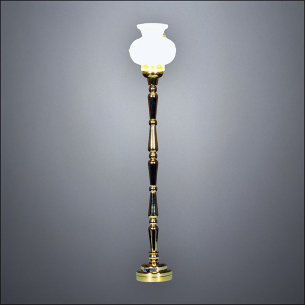 Victorian Brass Floor Lamp with Ribbed Glass Globe – Battery Operated LED