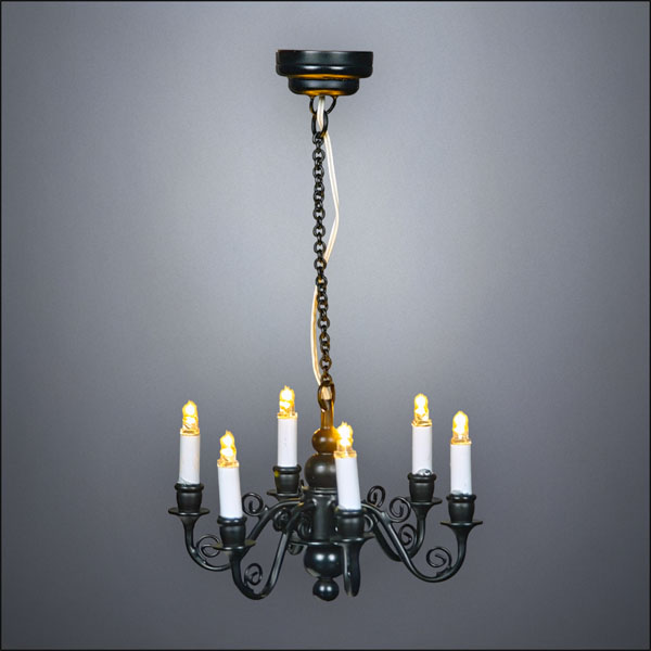 Traditional Brass Six-Arm Chandelier – Battery Operated LED
