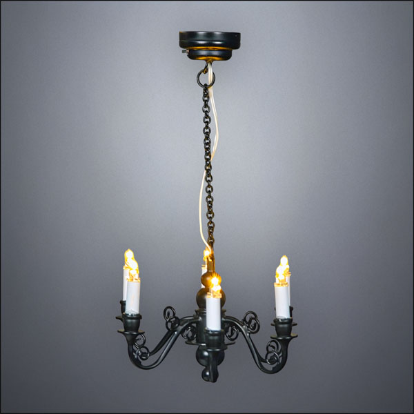 Traditional Brass Six-Arm Chandelier – Battery Operated LED