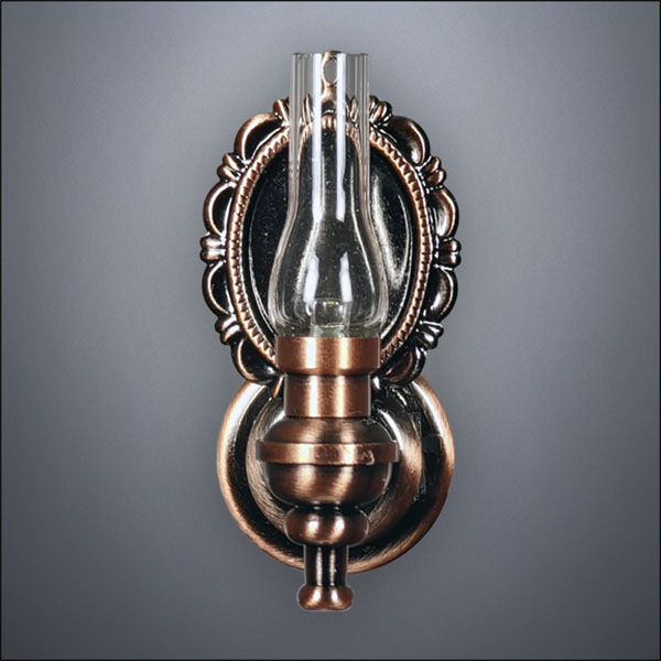 Wall-mounted Glass Hurricane Lamp with Antique Bronze Reflector - Battery Operated LED