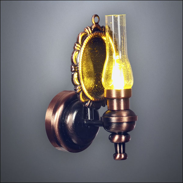 Wall-mounted Glass Hurricane Lamp with Antique Bronze Reflector - Battery Operated LED