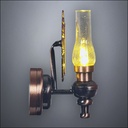 Wall-mounted Glass Hurricane Lamp with Antique Bronze Reflector - Battery Operated LED