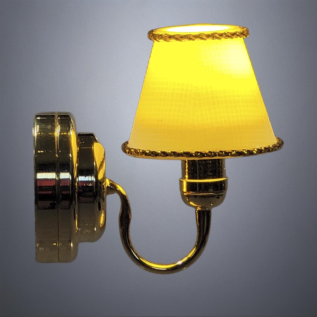 Brass Wall Lamp with White Cone Shade - Battery Operated LED
