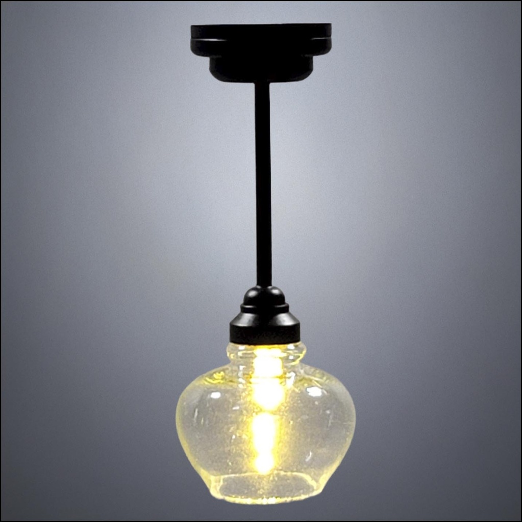 Black Ceiling Light with Glass Bowl Shade - Battery Operated LED