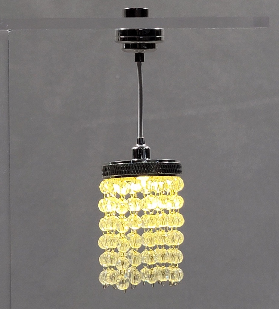 Chrome Chandelier with Beaded Fringe - Battery Operated LED