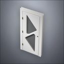 classic thick-frame Two Triangle Windows Door with fancy-profile frame and brass hardware, shown closed in perspective view