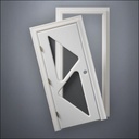 classic thick-frame Two Triangle Windows Door with fancy-profile frame and brass hardware, shown split open in front view