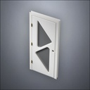 modern thin-frame Two Triangle Windows Door with fancy-profile frame and brass hardware, shown closed in perspective view