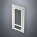 classic thick-frame 3/4 & 1/4 Windows Door with fancy-profile frame and brass hardware, shown closed in perspective view
