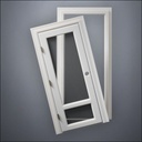 classic thick-frame 3/4 & 1/4 Windows Door with fancy-profile frame and brass hardware, shown split open in front view