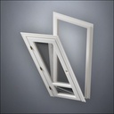 classic thick-frame 3/4 & 1/4 Windows Door with fancy-profile frame and brass hardware, shown split open in perspective view