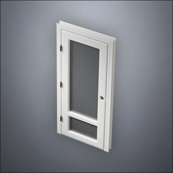 modern thin-frame 3/4 & 1/4 Windows Door with fancy-profile frame and brass hardware, shown closed in perspective view
