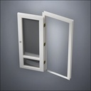 modern thin-frame 3/4 & 1/4 Windows Door with fancy-profile frame and brass hardware, shown open in perspective view