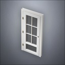 modern thin-frame 3/4 Six Pane & 1/4 Window Door with fancy-profile frame and brass hardware, shown closed in perspective view