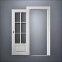 classic thick-frame 3/4 Six Pane Window Door with fancy-profile frame and brass hardware, shown open in front view