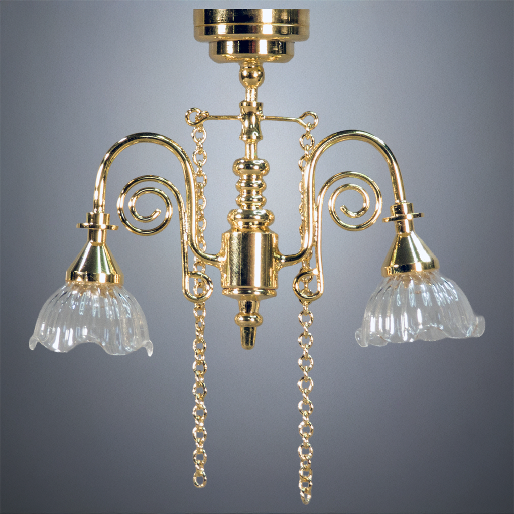 Victorian Twin-Arm Brass Ceiling Light - Battery Operated LED