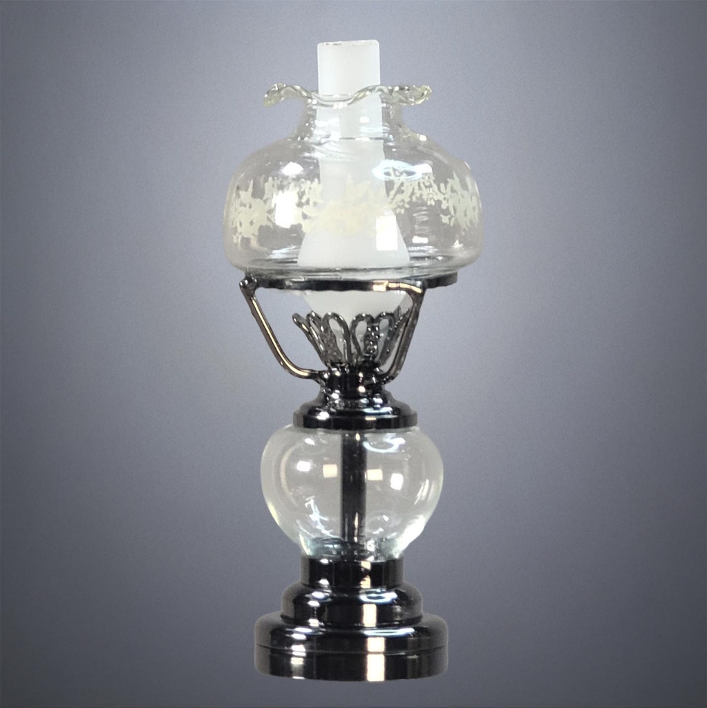 Gunmetal Gas Lamp with Etched Glass - Battery Operated LED