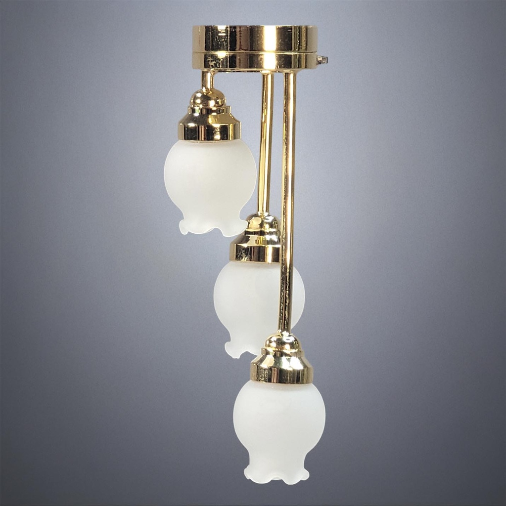 Brass Ceiling Light with Three Tulip Shades - Battery Operated LED