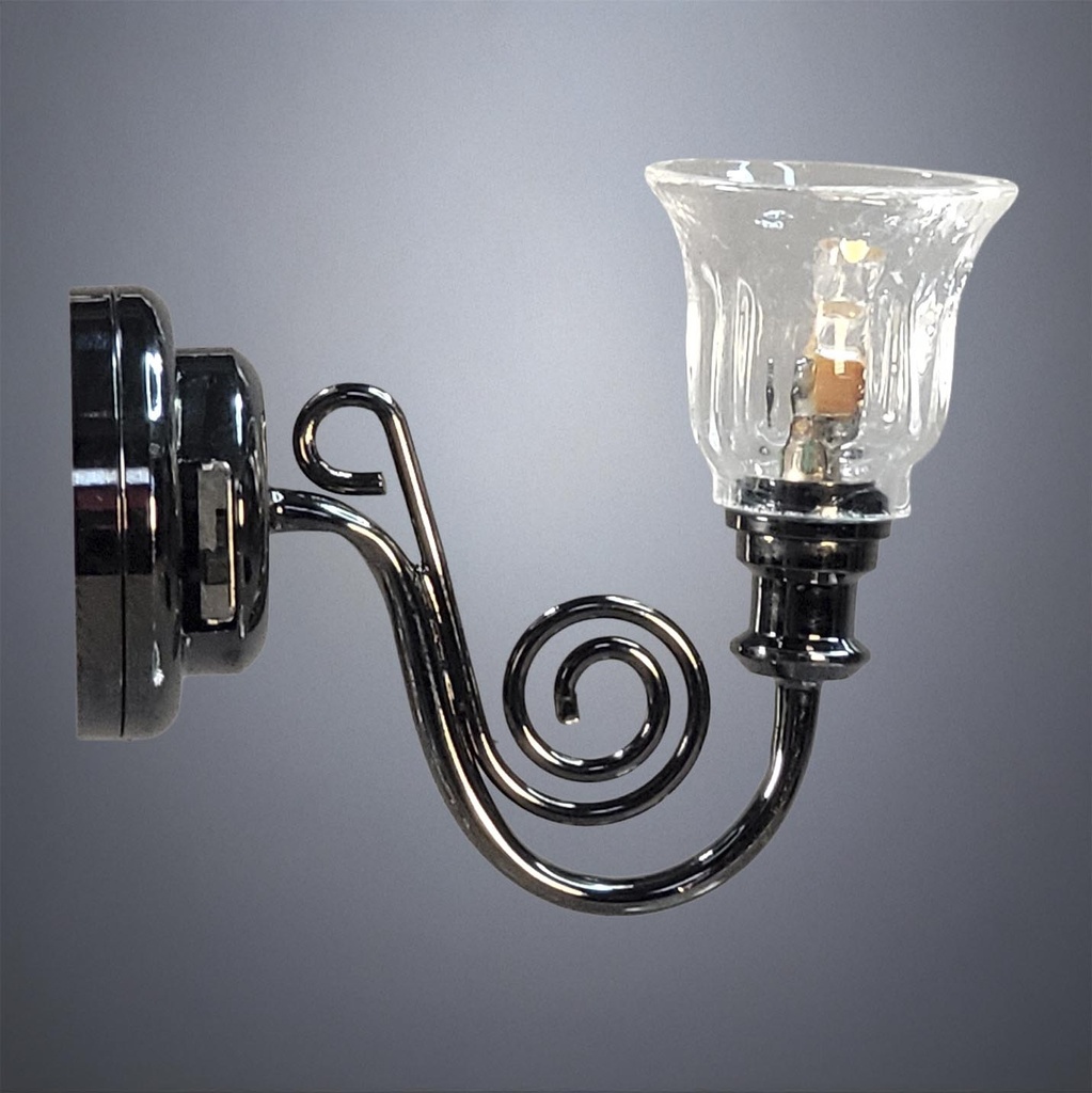 Gunmetal Curlicue Ornamental Wall Sconce with Bell Glass - Battery Operated LED