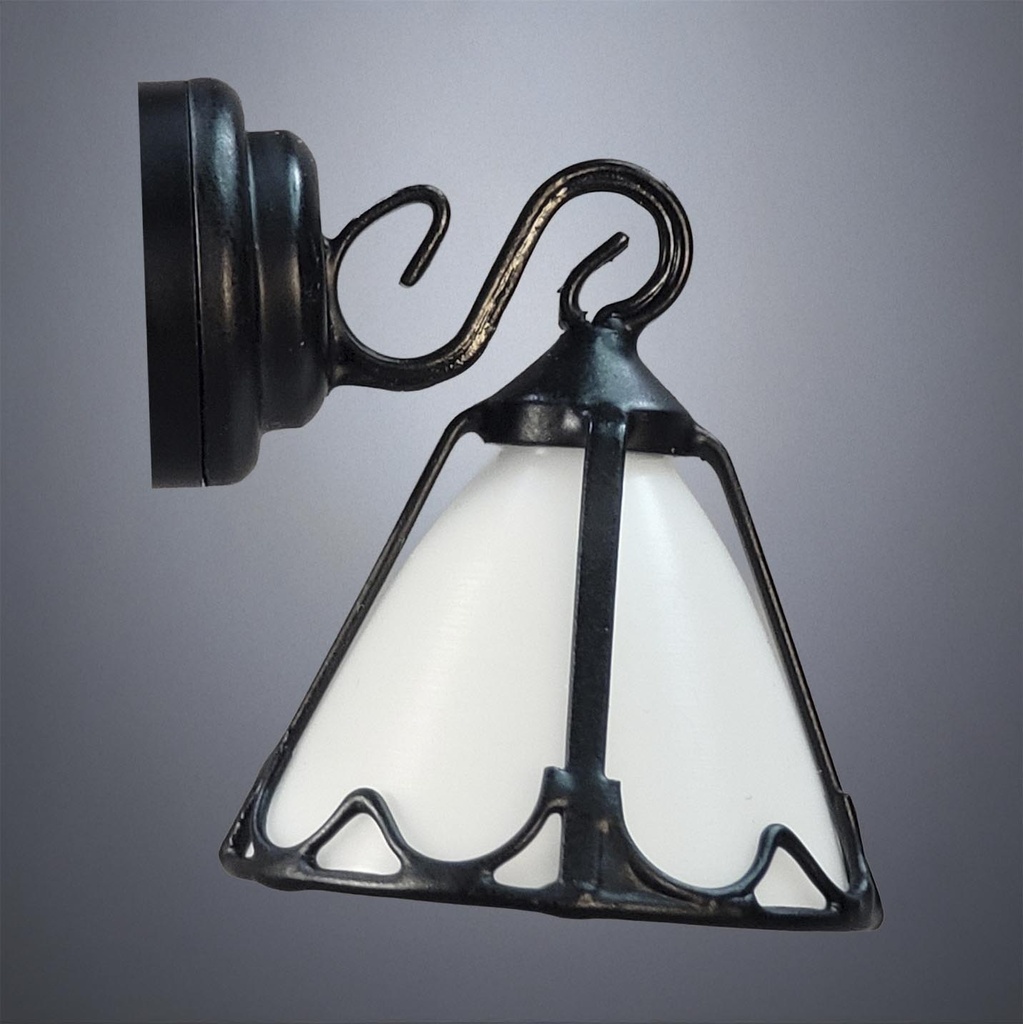 Black Ornamental Wall Sconce Light with White Conical Shade - Battery Operated LED