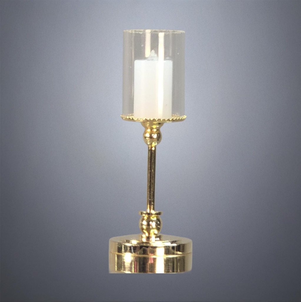 Brass Table Lamp with Plastic Flickering Candle - Battery Operated LED