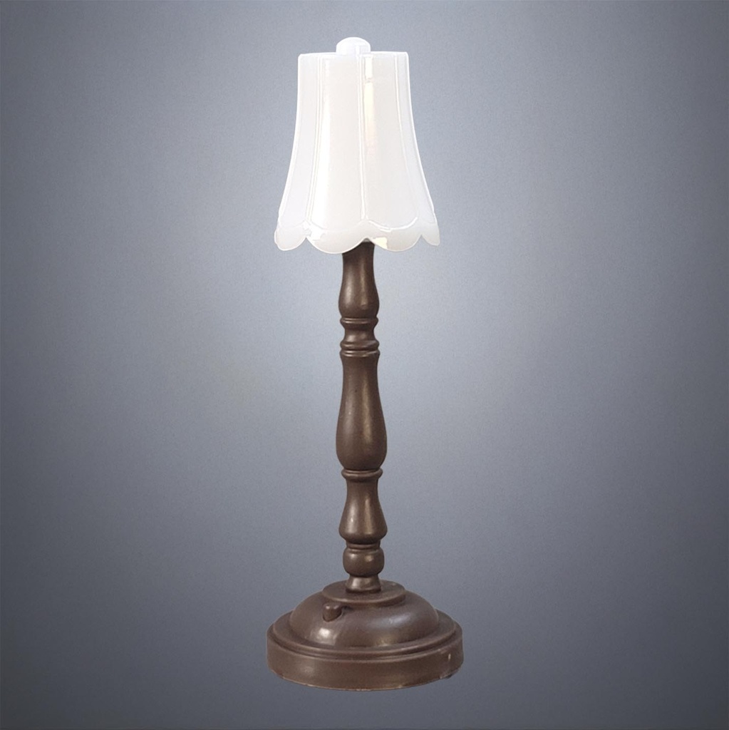 Brown Plastic Floor Lamp with White Bell Shade - Battery Operated LED