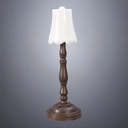 Brown Plastic Floor Lamp with White Bell Shade - Battery Operated LED