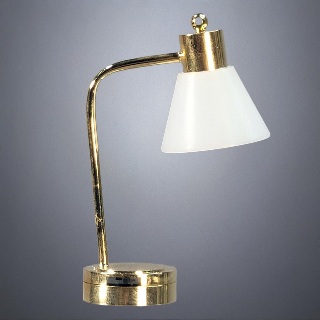 Brass Gooseneck Desk Light with White Cone Shade - Battery Operated LED