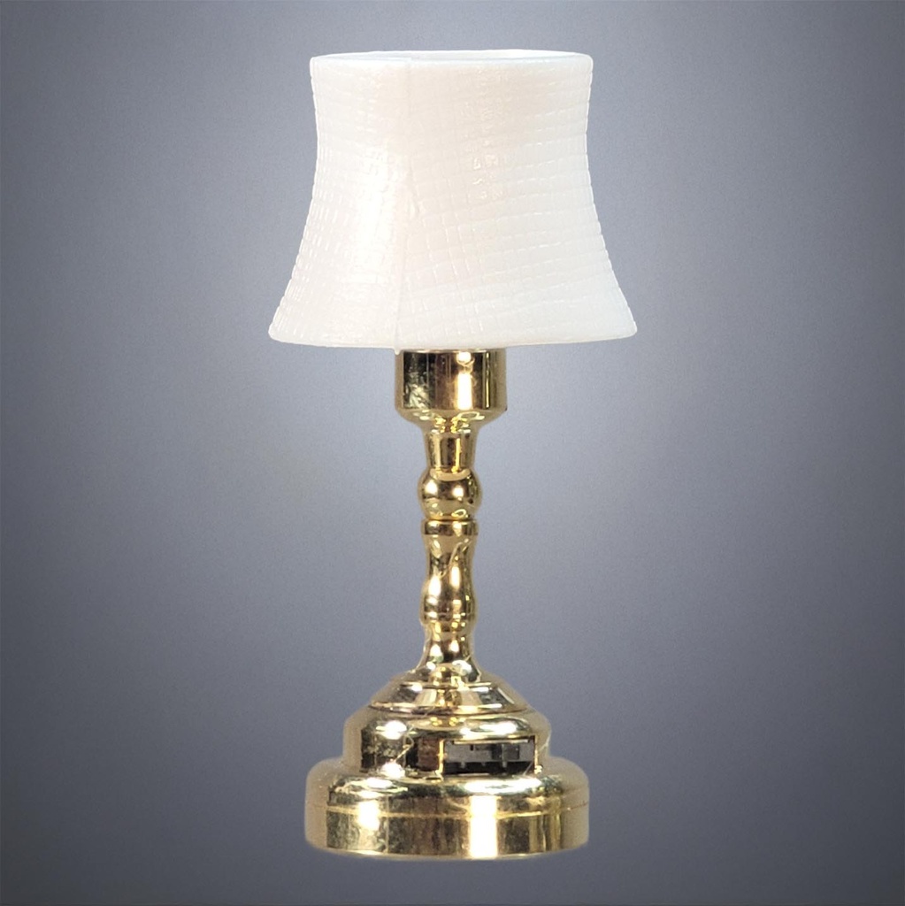 Brass Table Lamp with White Bell Shade - Battery Operated LED