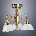 Brass Chandelier with Three Flower Glass Shades - Battery Operated LED
