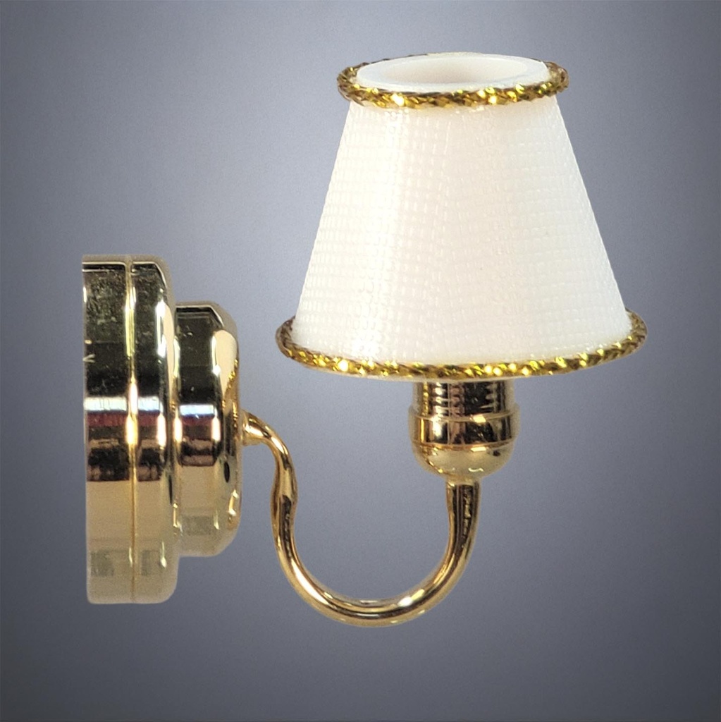 Brass Wall Lamp with White Cone Shade - Battery Operated LED