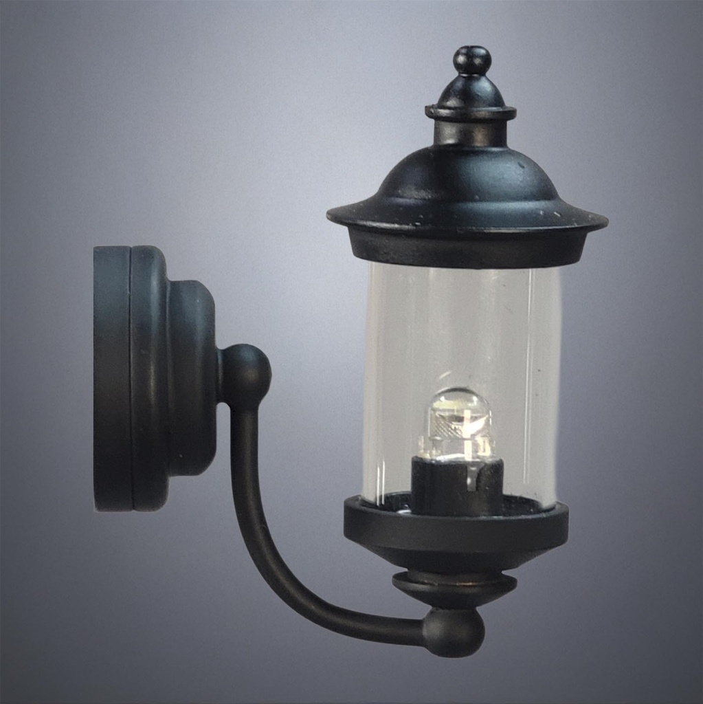 Black Round Lantern Wall Lamp with Smooth Glass - Battery Operated LED