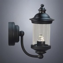 Black Round Lantern Wall Lamp with Smooth Glass - Battery Operated LED