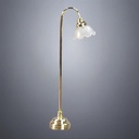 Brass Standing Floor Lamp with Flower Frosted Glass Shade - Battery Operated LED