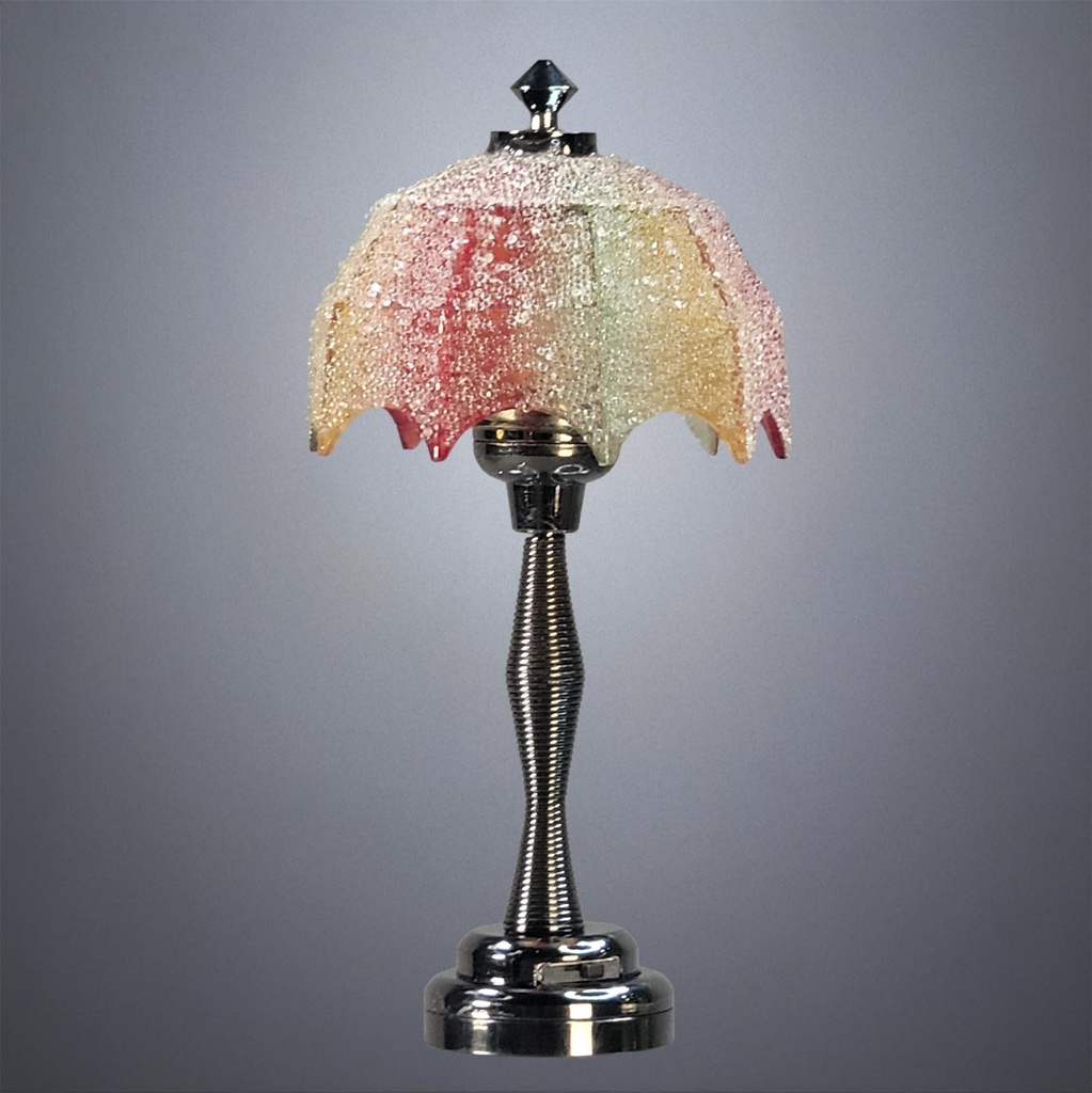 Gunmetal Coiled Table Lamp with Rainbow Sugar Shade - Battery Operated LED