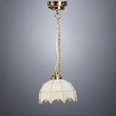 Brass Hanging Lamp with Gold and White Scalloped Shade - Battery Operated LED