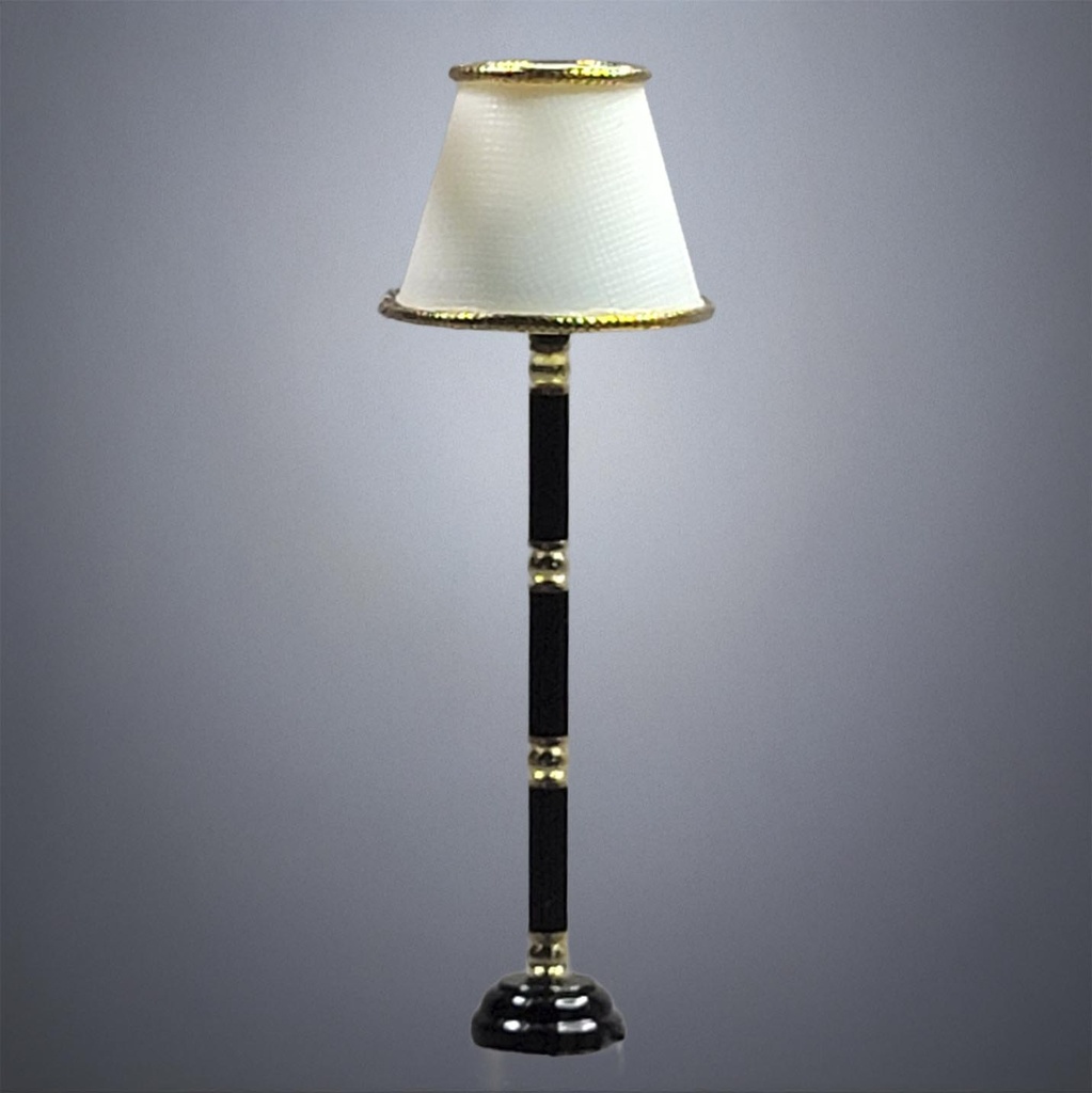 Black and Gold Floor Lamp with White and Gold Cone Shade - Battery Operated LED