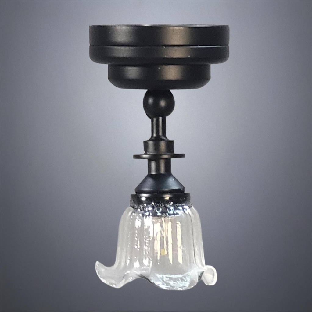 Black Ceiling Light with Single Tulip Glass Shade - Battery Operated LED