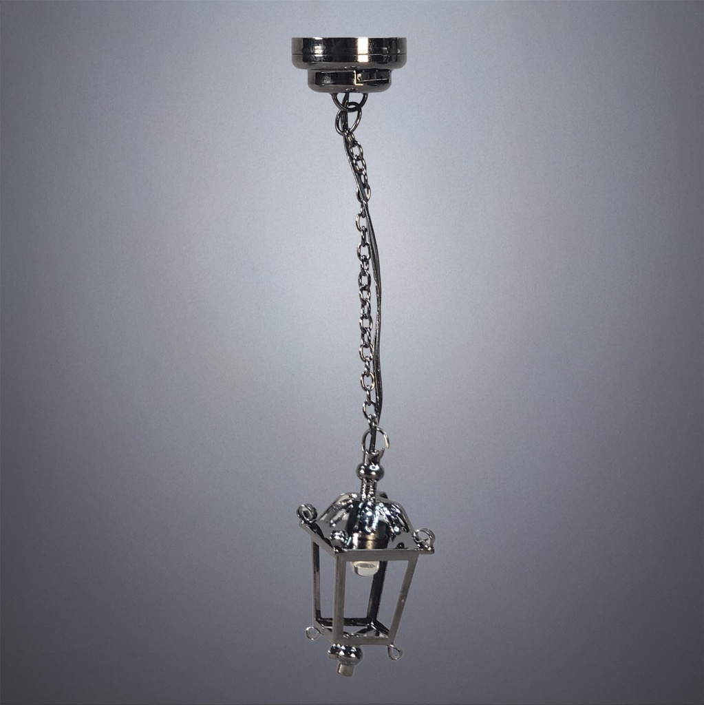 Hanging Square Lantern in Gunmetal Gray, No Glass - Battery Operated LED