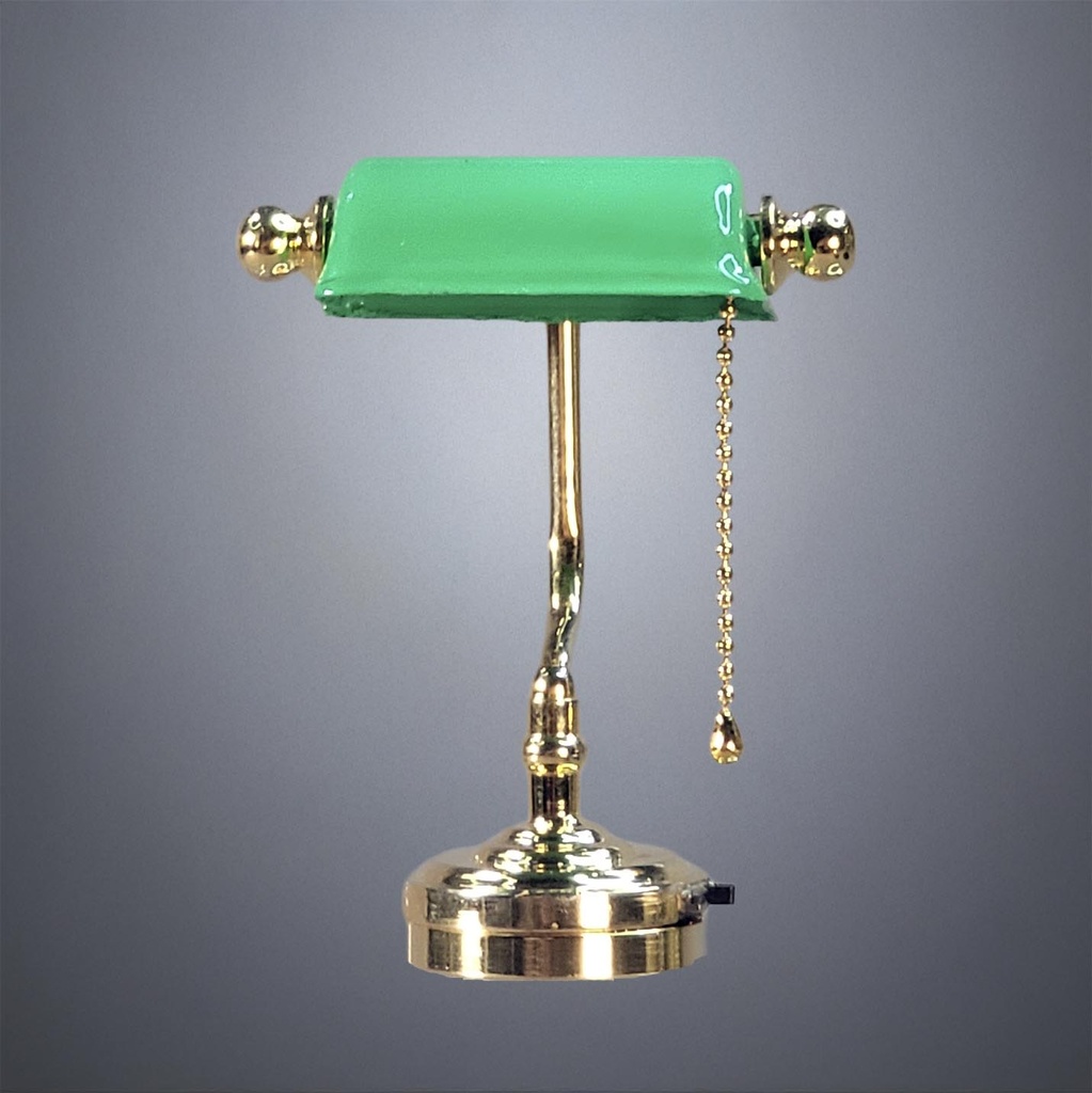 Brass Desk Banker's Lamp with Green Shade - Battery Operated LED