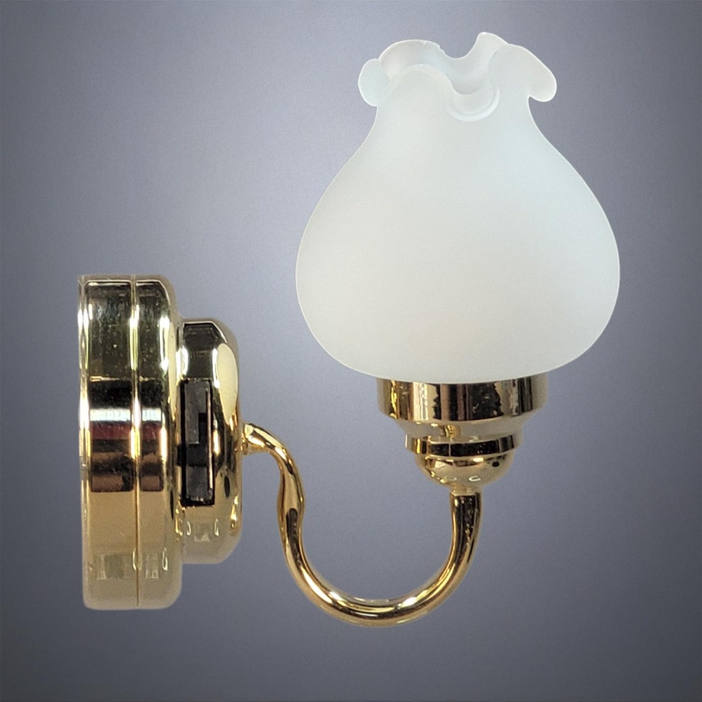 Brass Gooseneck Lamp with Frosted Tulip Glass - Battery Operated LED